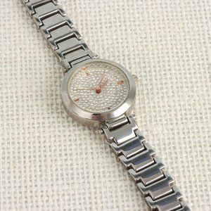Women's Silver Watch with Pave Crystal Face